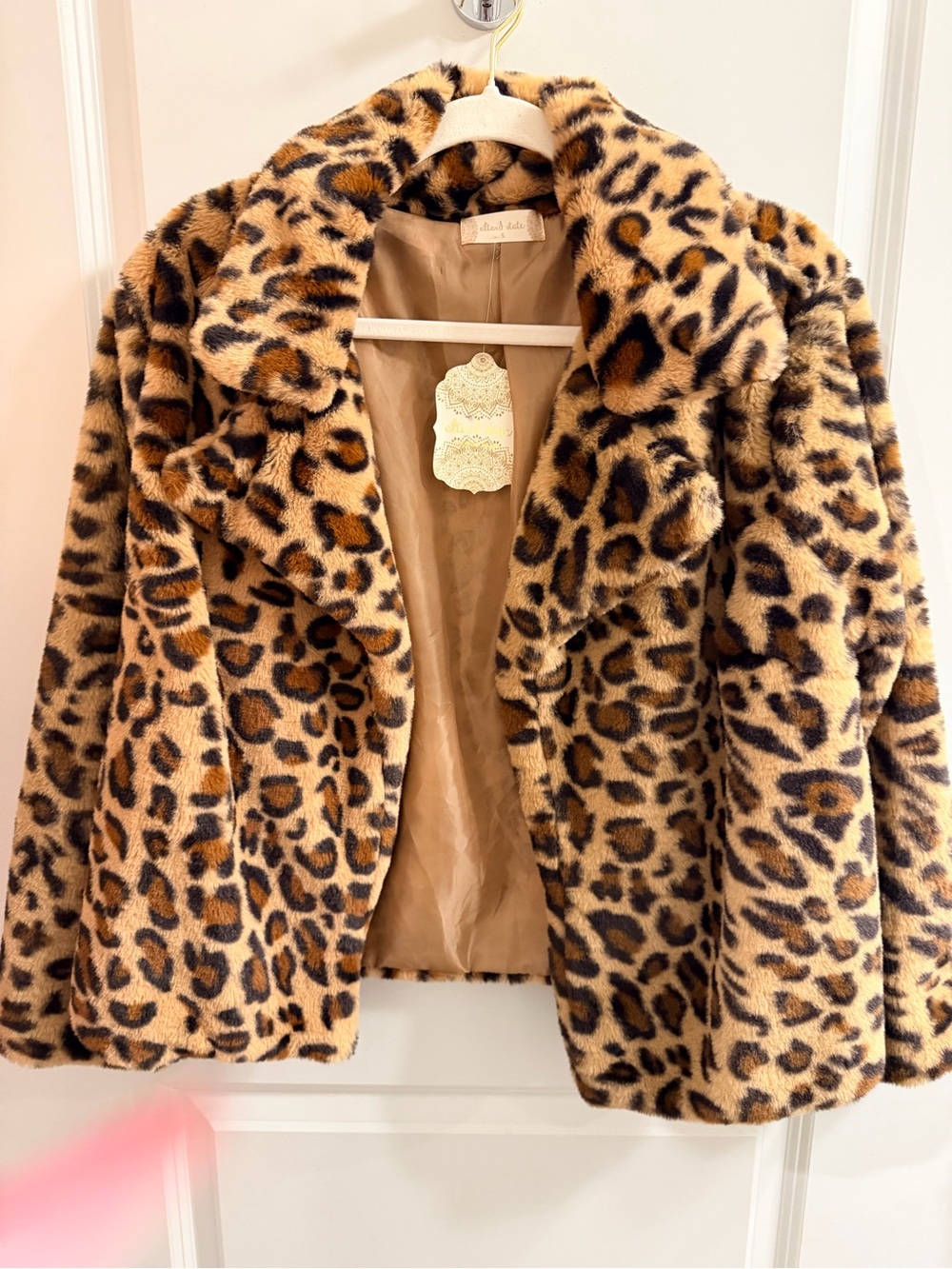 Altar'd State Faux Fur Leopard Coat in Camel & Black